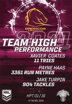 2022 NRL Traders - High Performance Team Priority #HPTP01 Brisbane Broncos Back